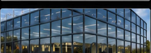 Glass curtain wall on a commercial building
