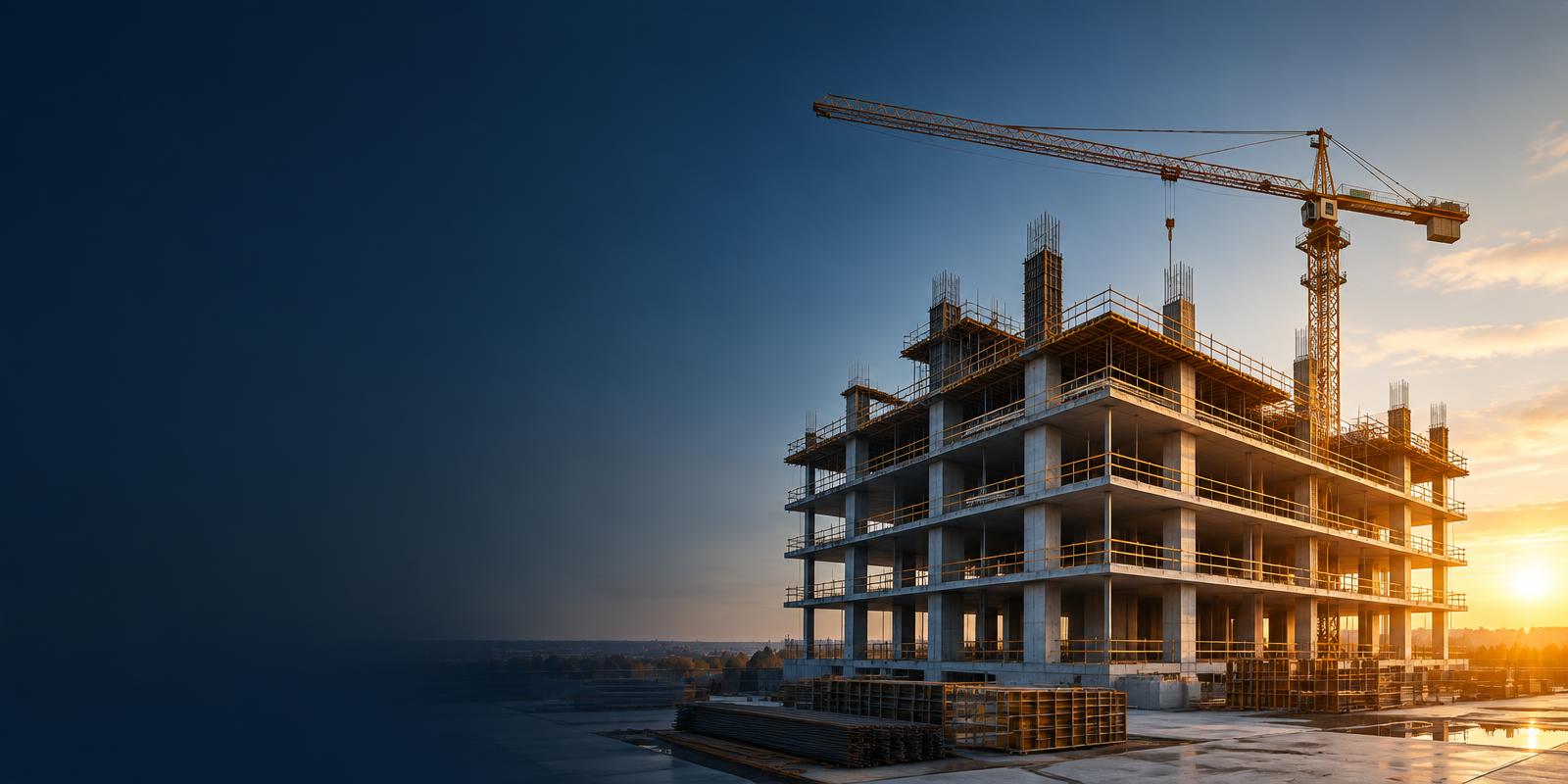 Commercial construction project at sunrise
