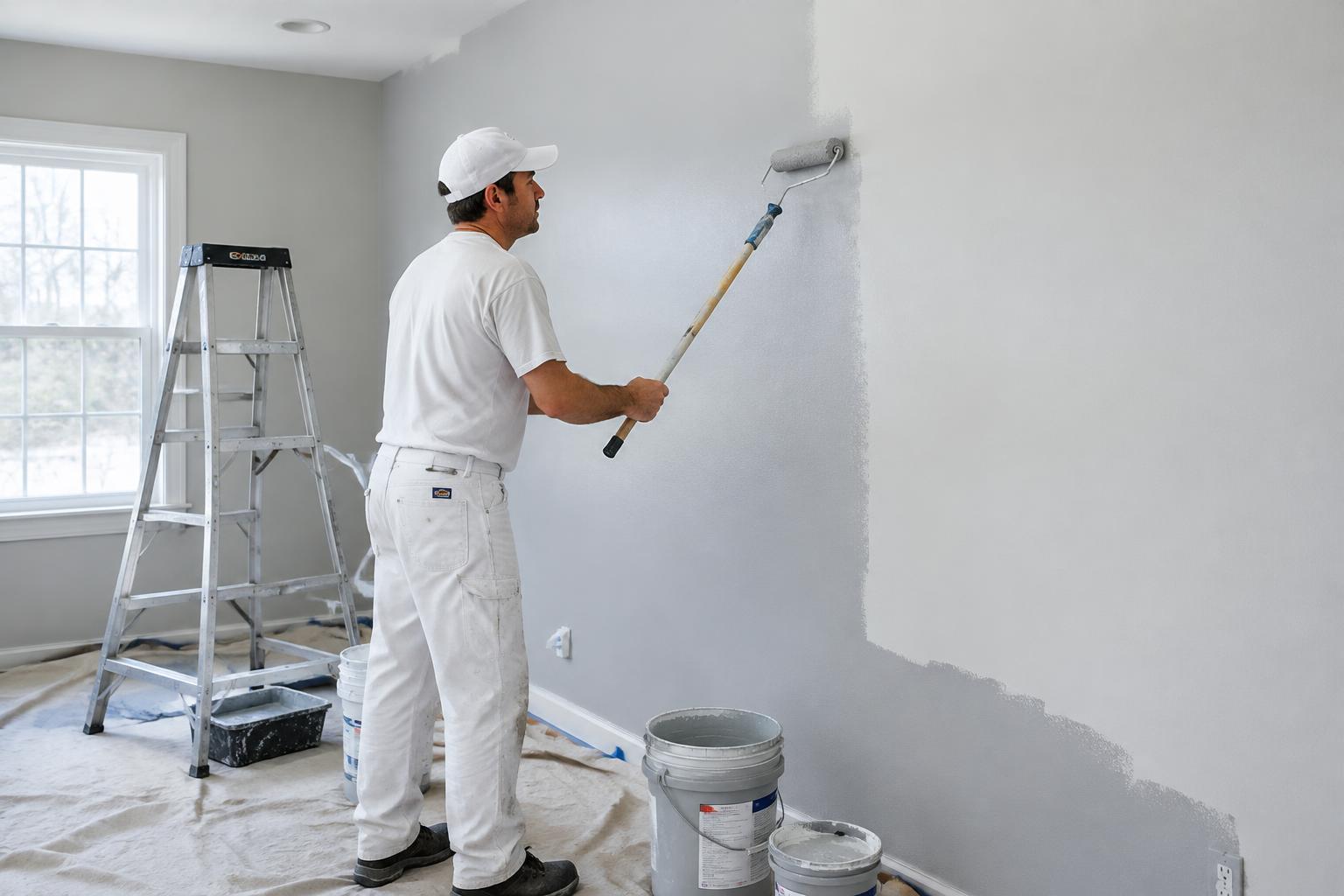 Professional painter applying a finish coat to an interior wall